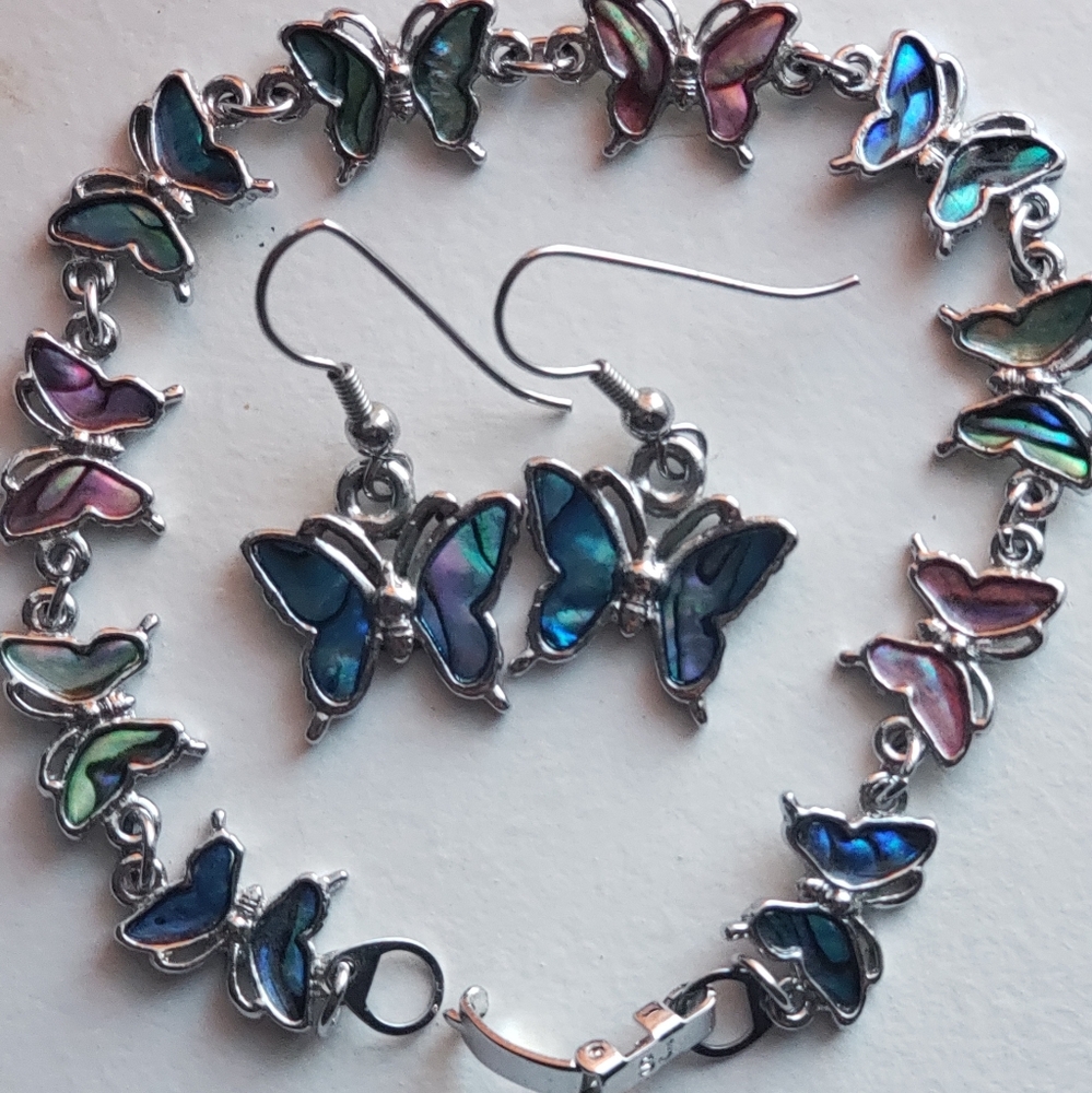 Abalone Butterfly Earrings&Bracelet